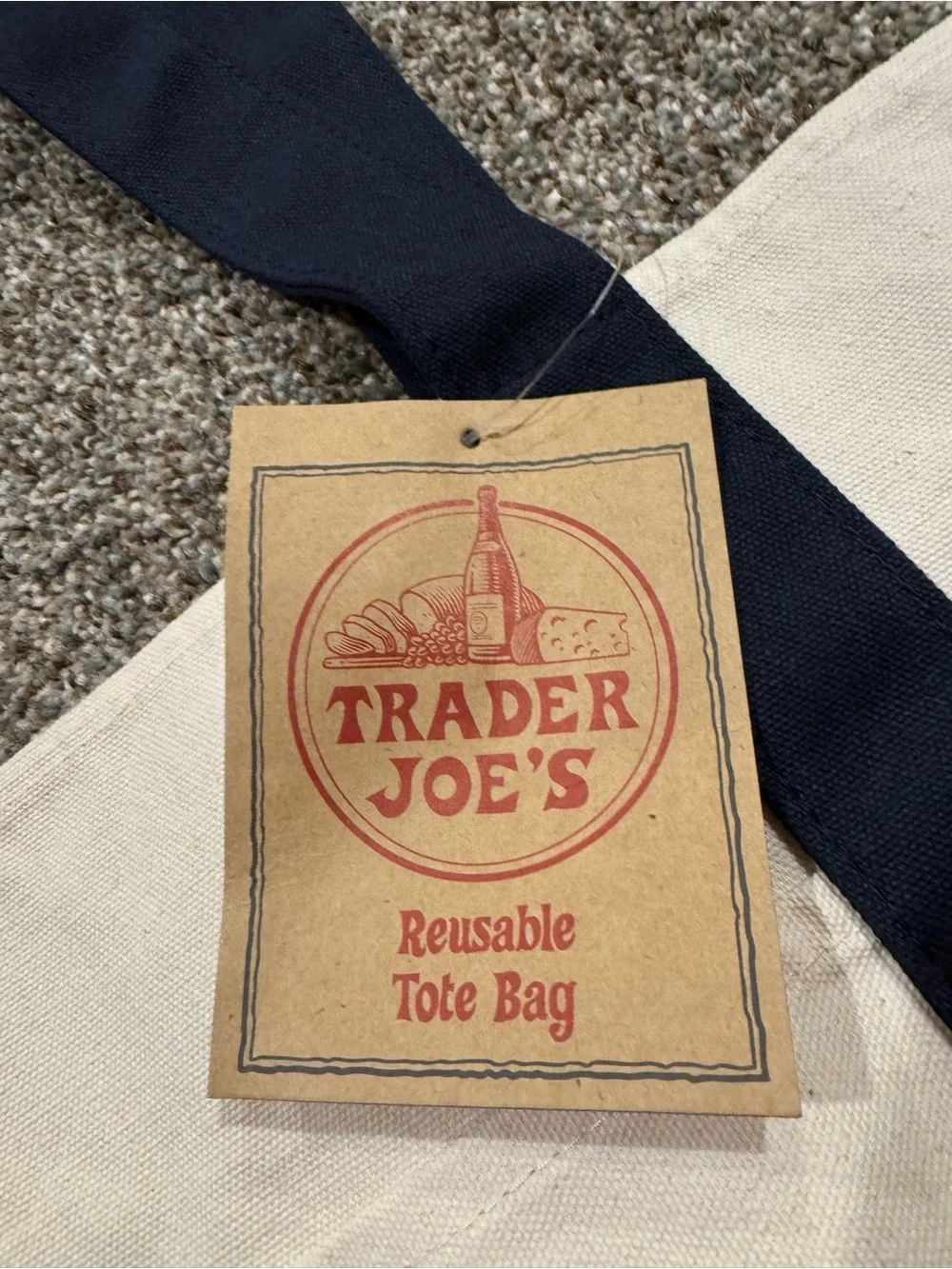 Trader Joe’s: Canvas Large Tote Bag in Navy and Cream NEW WITH TAGS (21”x11”)